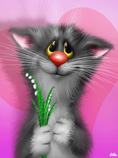 Серенький котик с цветами смайлики картинки гиф анимации скачать