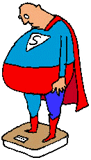 Толстый супермен и весы. С таким весом не полетишь смайлики картинки гиф анимации скачать