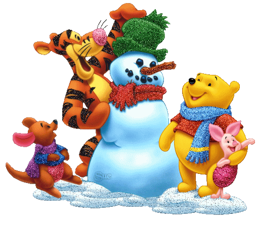 Снеговик с героями мультика о Винни Пухе смайлики картинки гиф анимации скачать